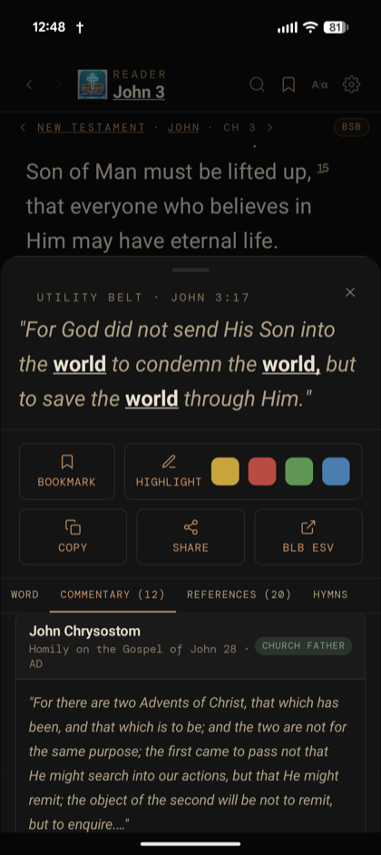 Era-filtered commentary from John Chrysostom in the verse utility belt