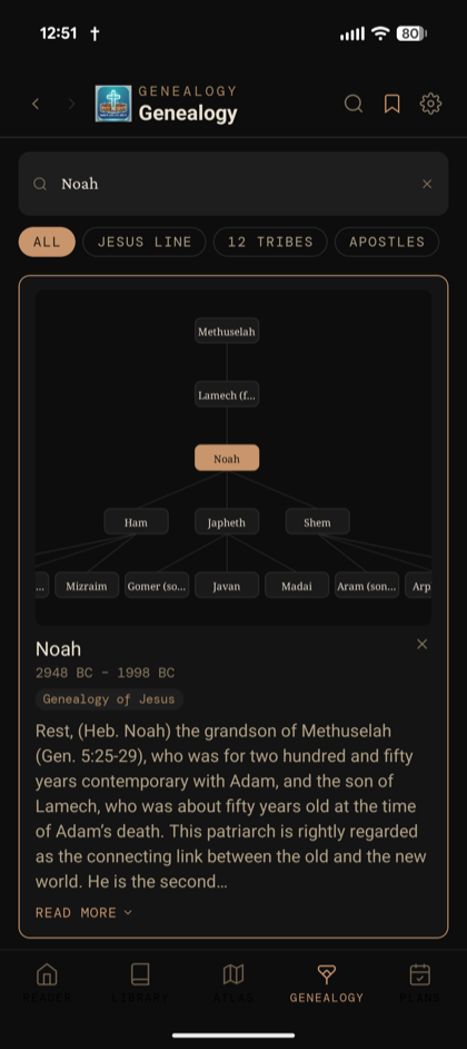 Biblical family tree centered on Noah