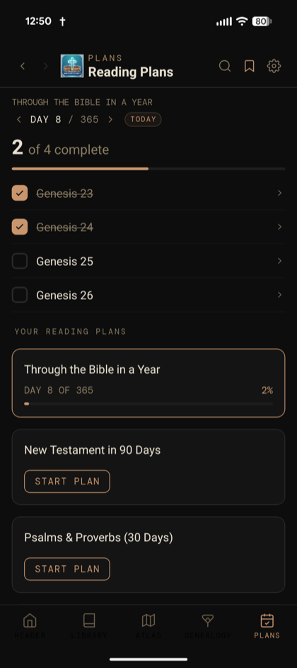 Reading plan with checkbox progress tracking