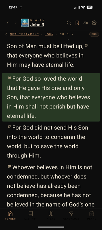 Bible reader with a highlighted verse