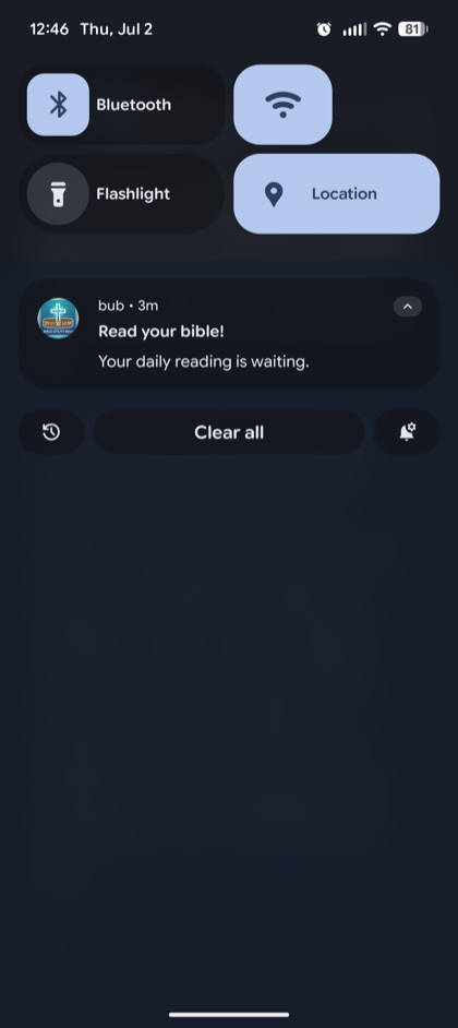Daily 'Read your bible!' reminder notification