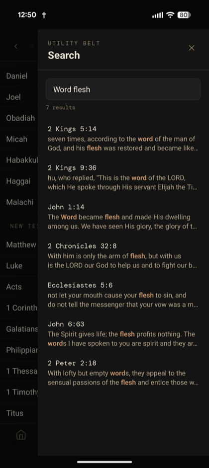 Full-text search results across scripture